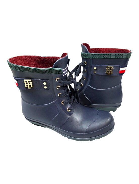 Tommy Hilfiger Shoes - Tommy Hilfiger Navy Blue Rain Boots w/Red Faux Fur Lining Slip On Size 8